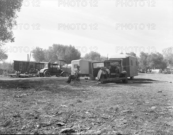 Squatter camp, outskirts of Bakersfield, California, 1936. Creator: Dorothea Lange.