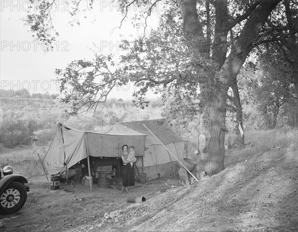 Wife and child of migrant worker, encamped near Winters, California, 1936. Creator: Dorothea Lange.