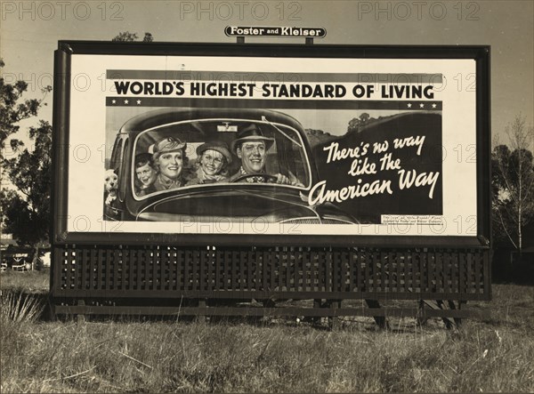 Billboard on U.S. Highway 99 in California, 1937. Creator: Dorothea Lange.