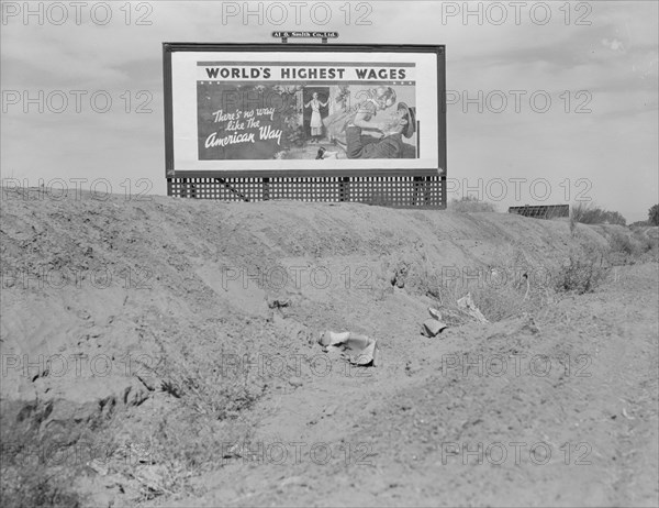 Billboard on U.S. Highway 99 in California, 1937. Creator: Dorothea Lange.