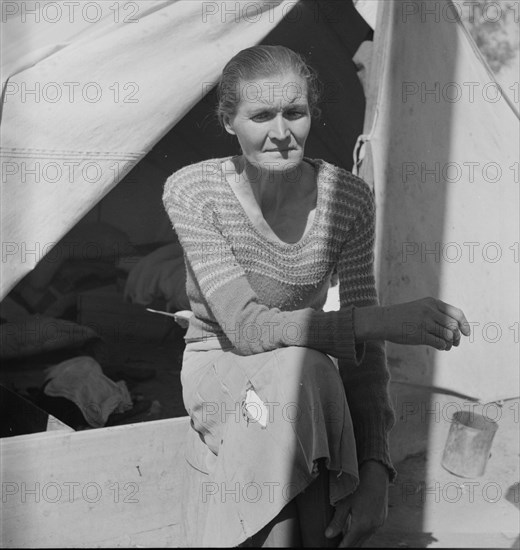 Dust bowl refugee from Chickasaw, Oklahoma, Imperial Valley, California, 1937. Creator: Dorothea Lange.