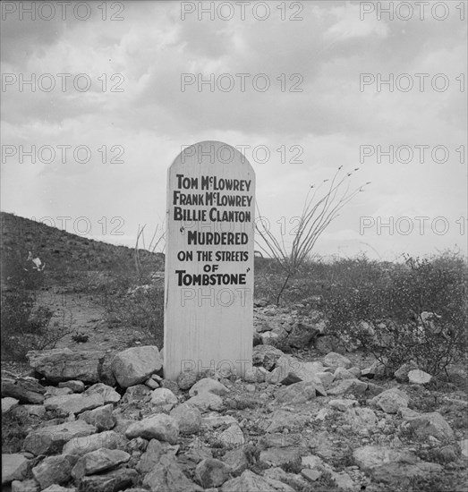 Sign near Tombstone, Boot Hill graveyard, Arizona, 1937. Creator: Dorothea Lange.