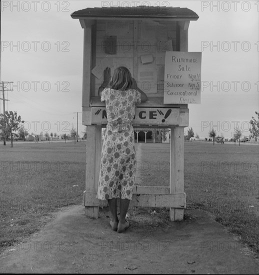 Campers' bulletin board, Shafter camp, California, 1938. Creator: Dorothea Lange.