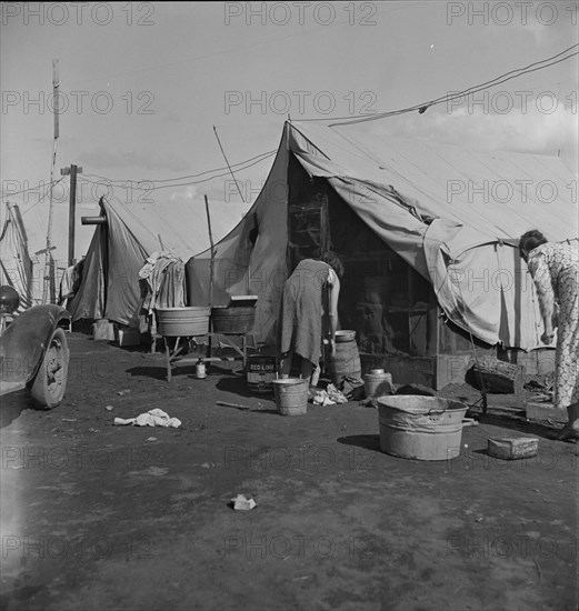 Orange pickers' camp, Tulare County, California, 1938. Creator: Dorothea Lange.