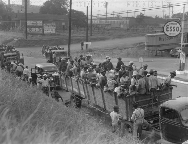 Cotton hoers loading at Memphis, Tennessee for the day's work in Arkansas, 1937. Creator: Dorothea Lange.