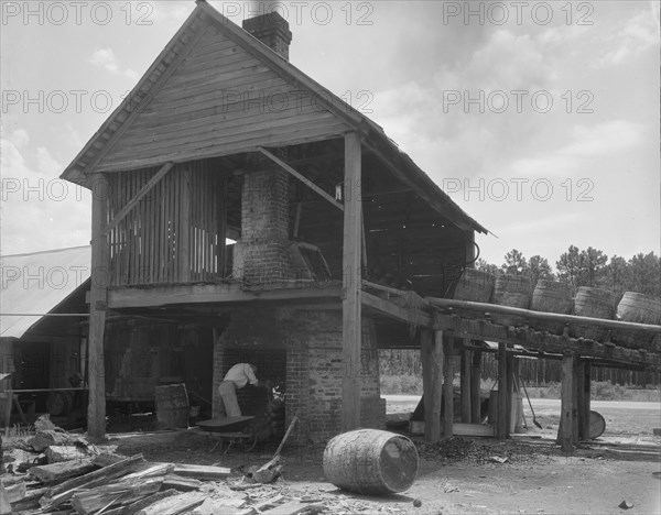 Turpentine still in the Piney Woods near Valdosta, Georgia, 1937. Creator: Dorothea Lange.