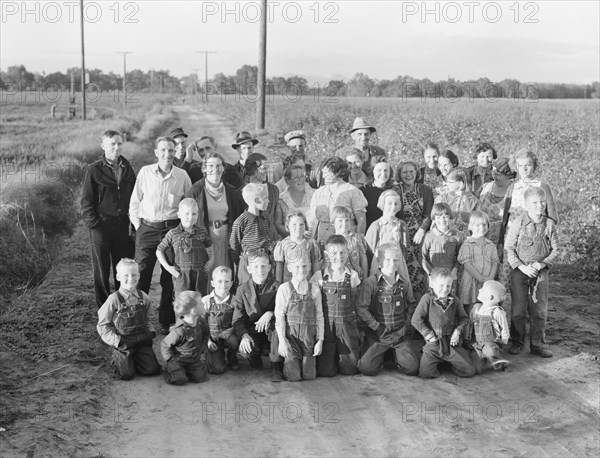 Ten families established by the FSA on the Mineral King Cooperative Farm, Tulare County, CA, 1938. Creator: Dorothea Lange.