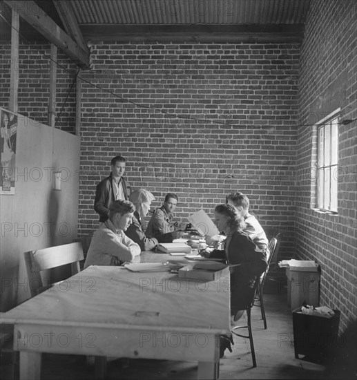 Bakersfield, California Applications for "grants" during cotton pickers' strike, 1938. Creator: Dorothea Lange.