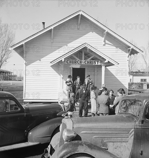 Sunday morning service, Tranquillity, California, 1938. Creator: Dorothea Lange.