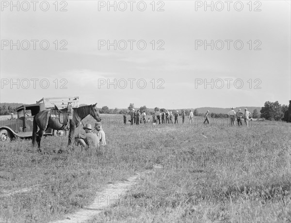 Farmers' baseball game in the country, on U.S. 62, near Mountain Home, northern Arkansas, 1938. Creator: Dorothea Lange.