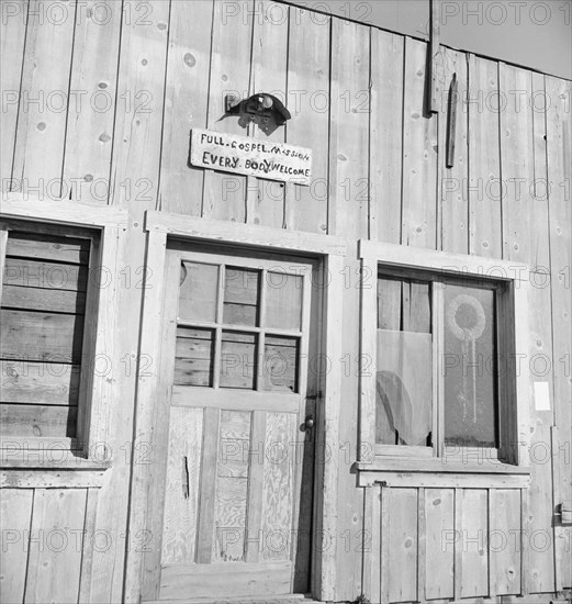 Detail of church in rapidly growing addition of Bakersfield..., Bakersfield, CA, 1939. Creator: Dorothea Lange.