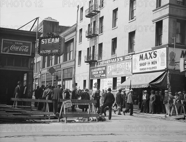 General view of army and crowds, Salvation Army, San Francisco, California, 1939. Creator: Dorothea Lange.