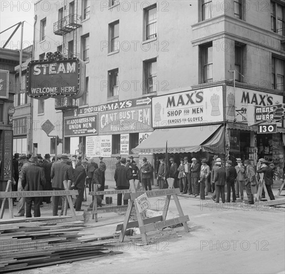 General view of army and crowds, Salvation Army, San Francisco, California, 1939. Creator: Dorothea Lange.