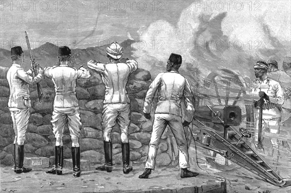 ''The Siege of Suakin (north eastern Sudan) Fort Gemaizeh in Action; from sketches by the late Mr. R Creator: Richard Wake.