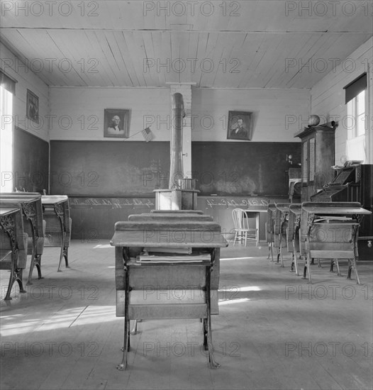 Interior of eastern Oregon one-room county school, Baker County, Oregon, 1939. Creator: Dorothea Lange.