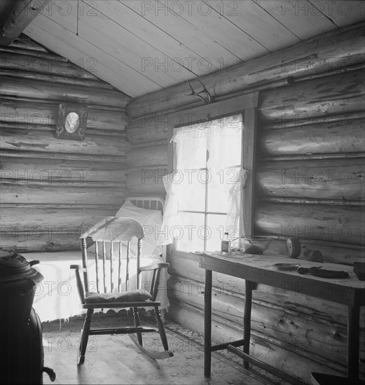 Possibly: Interior of farmer's two-room log home, FSA borrower, Boundary County, Idaho, 1939. Creator: Dorothea Lange.