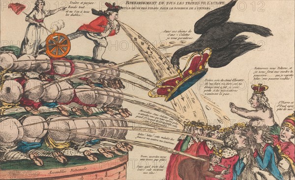 The Bombardment of All the Thrones of Europe and the Fall of the Tyrants for the Happi..., ca. 1792. Creator: Anon.