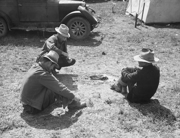 Idle migrants, foothills north of San Jose, California, 1939. Creator: Dorothea Lange.