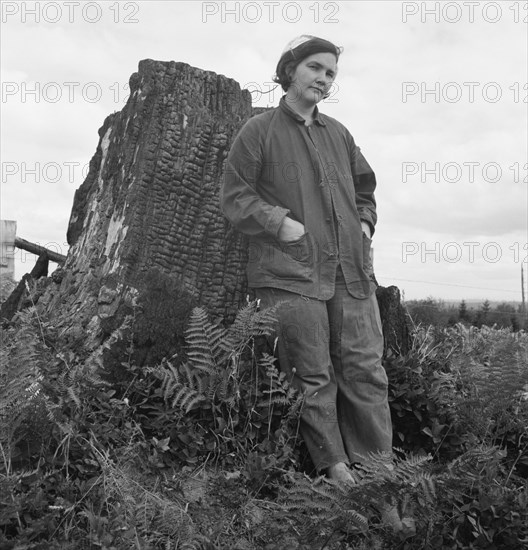 Possibly: Mrs Arnold, age thirty two, does man's work..., Michigan Hill, Thurston County, 1939. Creator: Dorothea Lange.