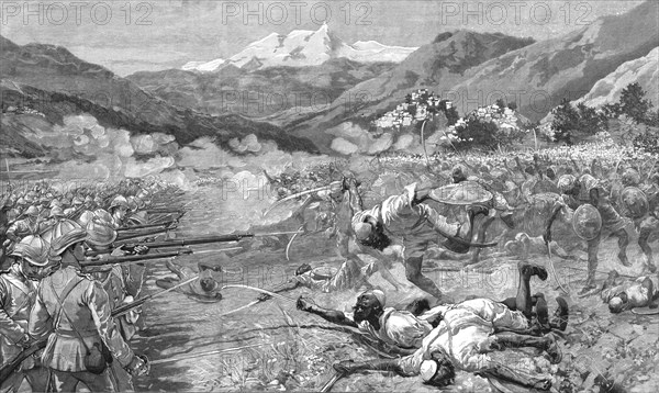 ''The Black Mountain Expedition, Western Himalayas; Ghazi Fanatics Charging the 18th Royal Irish at  Creator: Unknown.