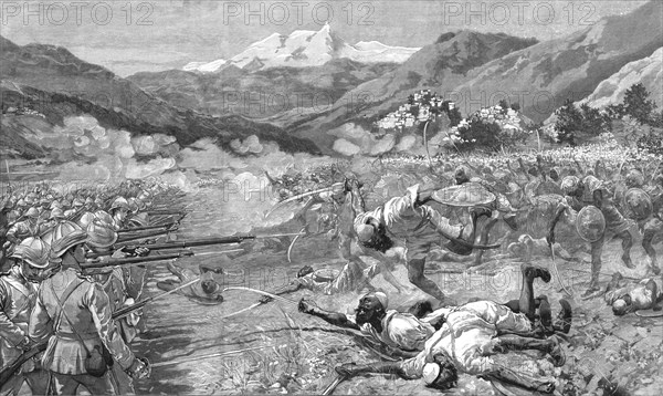 ''The Black Mountain Expedition, Western Himalayas; Ghazi Fanatics Charging the 18th Royal Irish at Creator: Unknown.