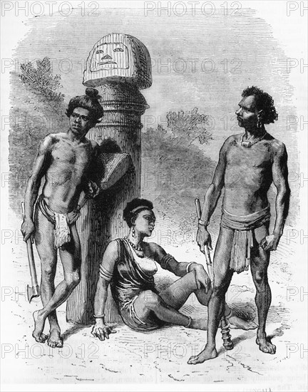 'Group of Sôntals, natives of the Rajmahal Mountains (Bengal)', c1891. Creator: James Grant.