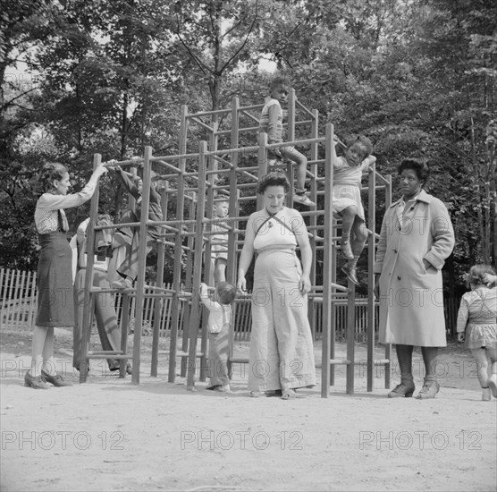 Mothers supervising their children at Camp Ellen Marvin, Arden, New York, 1943. Creator: Gordon Parks.