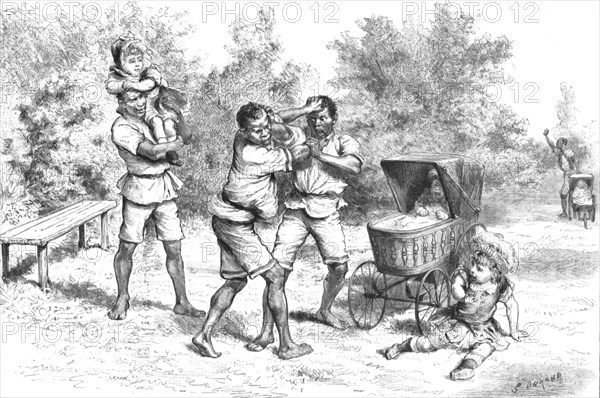 ''The "Servant Difficulty" in South Africa; Nurseboys quarrelling at Durban, Natal', 1888. Creator: Unknown.