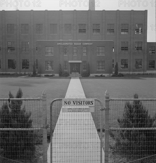 Entrance to Amalgamated Sugar Company factory at opening..., Nyssa, Malheur County, Oregon, 1939. Creator: Dorothea Lange.