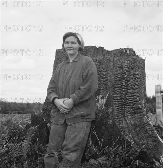 Mrs Arnold, age thirty two, does man's work on the rough..., Michigan Hill, Thurston County, 1939. Creator: Dorothea Lange.