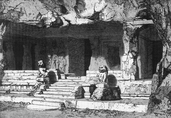 'View of the Lions' Cave, Elephanta', c1891. Creator: James Grant.