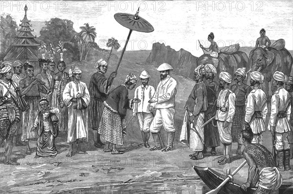 ''With the Chins in Upper Burma, Major Raikes receiving the Sawbwa of Kale', 1888. Creator: Unknown.