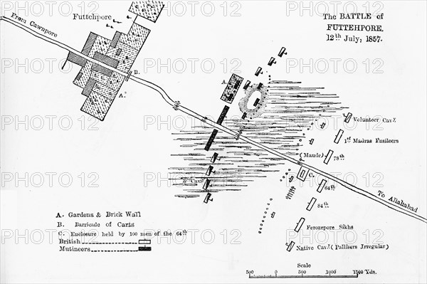 'Plan of the Battle of Futtehpore', c1891. Creator: James Grant.