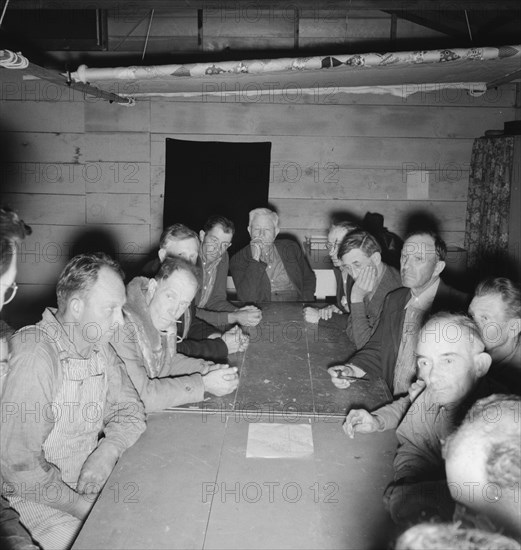 Meeting of the camp council, FSA camp, Farmersville, California, 1939. Creator: Dorothea Lange.