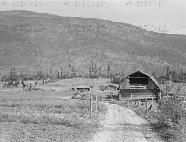 Father's farm in foreground, son's place adjoining, Boundary County, Idaho, 1939. Creator: Dorothea Lange.