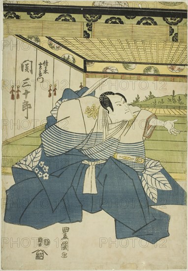 The actor Seki Sanjuro II as Sasaki Saemon in the play "Higashiyama-dono Kabuki no Danmaku..., 1818. Creator: Utagawa Toyokuni I.