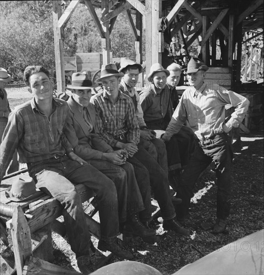 Men working in mill, Ola self-help sawmill co-op, Gem County, Idaho, 1939. Creator: Dorothea Lange.