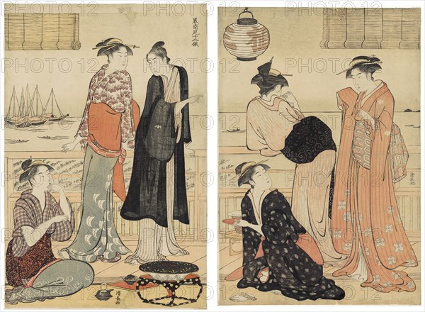 The Sixth Month, Enjoying the Evening Cool in a Teahouse, from the series The Twelve..., About 1783. Creator: Torii Kiyonaga.