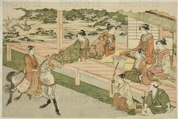 The First Horseback Ride of the New Year (Uma norizome), from the illustrated book..., c. 1787. Creator: Torii Kiyonaga.