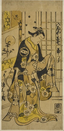 The Actor Segawa Kikujiro I as Oshichi in the play "Shochikubai Kongen Soga," performed..., 1732. Creator: Nishimura Shigenobu.