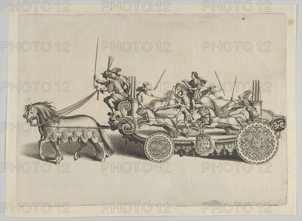 Design for a float, from 'Éloges et discours sur la triomphante réception du Roy en sa vil..., 1629. Creator: Melchior Tavernier.