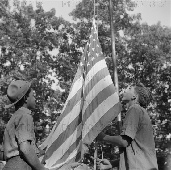 Raising Old Glory at Camp Nathan Hale, Southfields, New York, 1943 Creator: Gordon Parks.