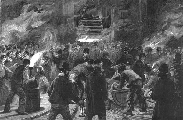 ''The Disastrous Colliery Explosion at Llanerch, Monmouthshire; The Midnight Shift waiting...',1890. Creator: Unknown.