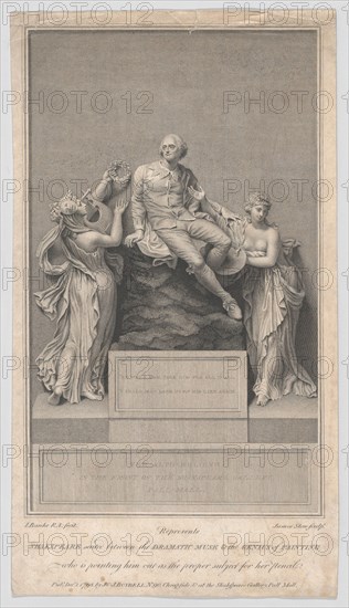 Shakespeare Seated Between the Dramatic Muse and the Genius of Painting, 1797. Creator: James Stow.