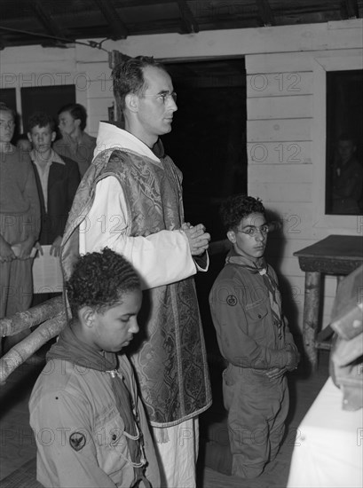 Mass for the Boy Scouts at Camp Brooklyn, Tusten, New York, 1943. Creator: Gordon Parks.