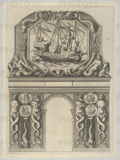 Triumphal arch, from 'Éloges et discours sur la triomphante réception du Roy en sa ville d..., 1629. Creator: Melchior Tavernier.