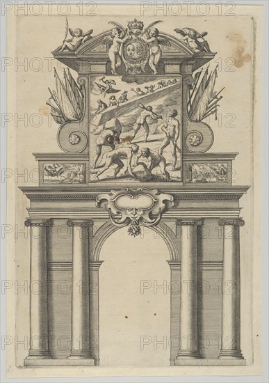 Triumphal arch, from 'Éloges et discours sur la triomphante réception du Roy en sa ville d..., 1629. Creator: Melchior Tavernier.