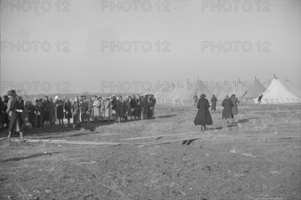 Possibly: Negroes in the lineup for food at mealtime in the camp..., Forrest City, Arkansas, 1937. Creator: Walker Evans.