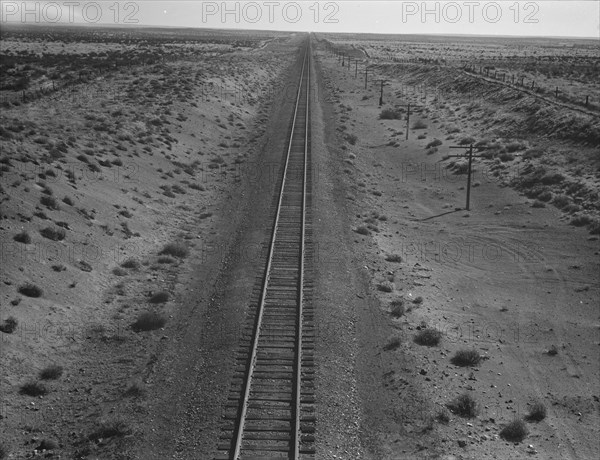 Western Pacific line runs through unclaimed desert of northern Oregon, 1939. Creator: Dorothea Lange.