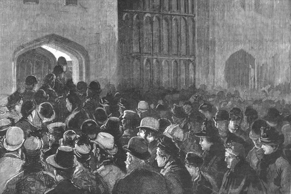 ''Distributing the Queen's New Year Gifts at Windsor; The crowd outside the Riding School...', 1890. Creator: Unknown.